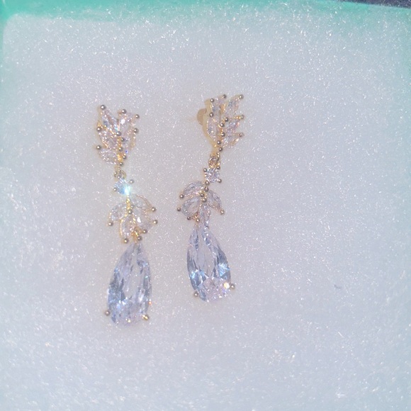 Statement Cubic Zirconia Gold Plated Sterling Silver Earrings - Picture 4 of 4